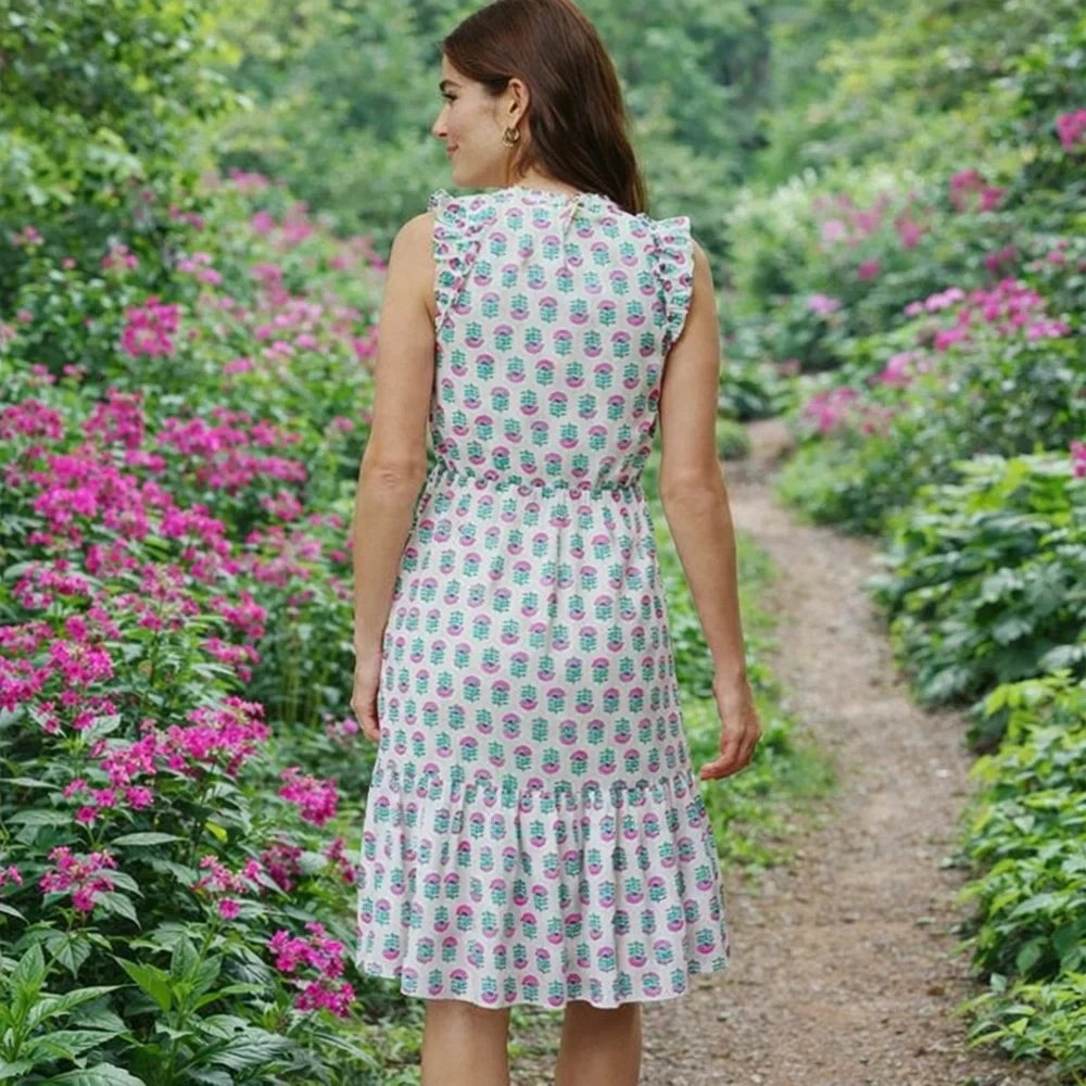J. Crew Factory NEW Pink & Green Floral Block Print Sleeveless Dress SZ 10 - Picture 5 of 10